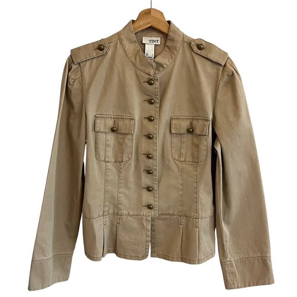 TINT Womens Military Blazer Jacket Size L Cotton Utility Steampunk Academia